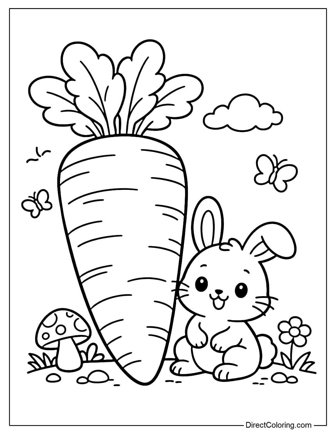 A giant carrot next to a little bunny.