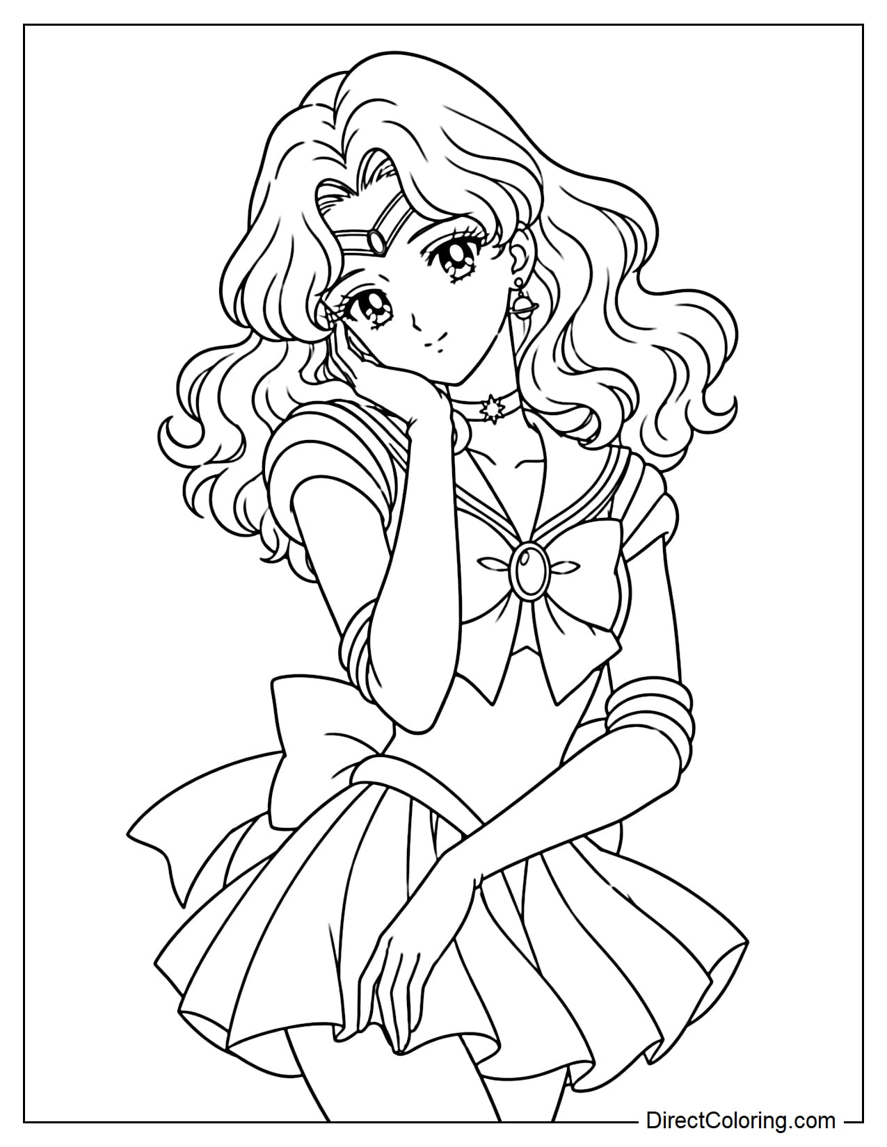 Sailor Neptune (Michiru Kaiou) strikes a sweet, elegant, and feminine pose, gently tilting her body to one side. She softly places one hand against her cheek while gracefully resting her other hand in front of her waist.