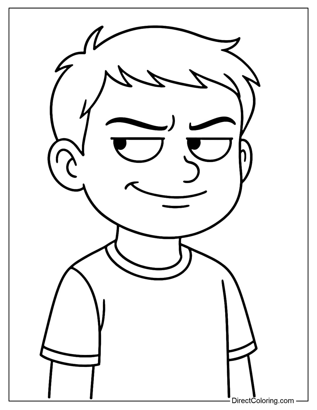 Coloring page of a character glancing to the side, a sharp gaze, a humorous sarcastic expression.