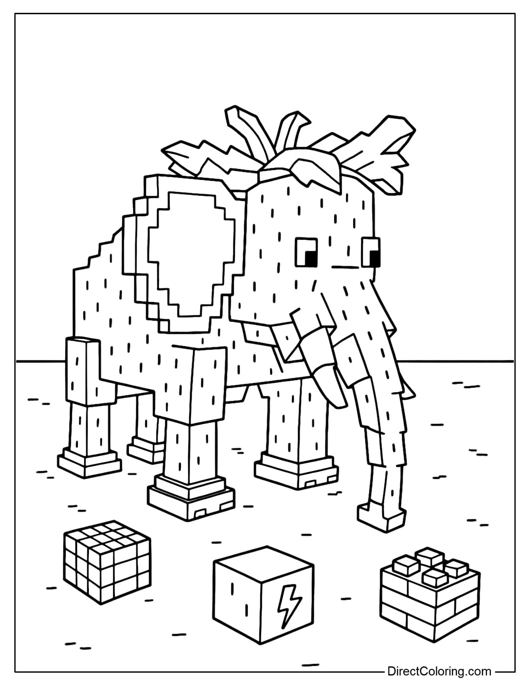 Strawberry Elephant Coloring Page is looking for items, the background has some lego blocks.