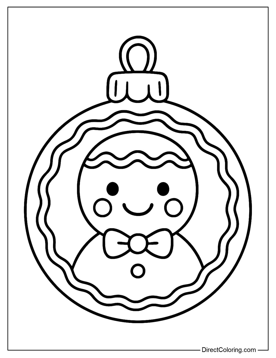 Mini gingerbread man Christmas ornament coloring page.