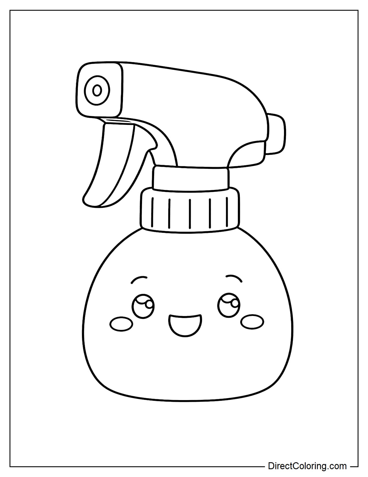A small water spray bottle with a smiley face and a rounded body.