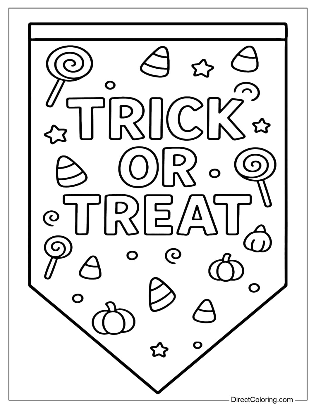 Halloween decorative flag coloring page with the words 