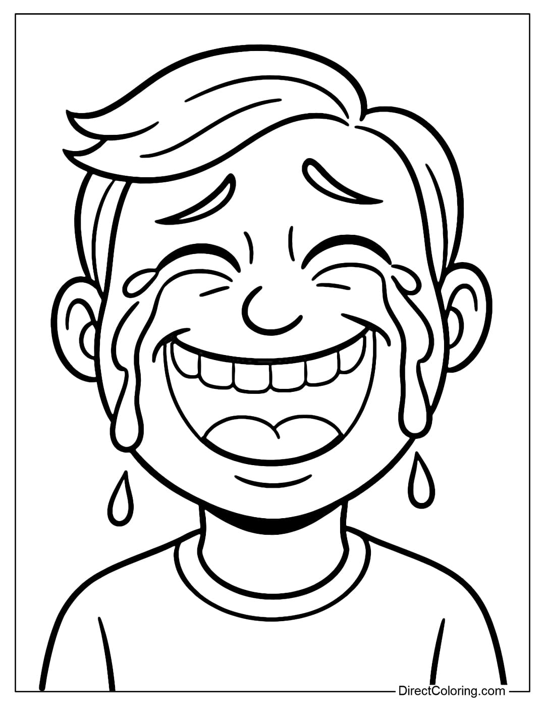 A face coloring page that laughs and cries at the same time, tears streaming down when laughing too much.