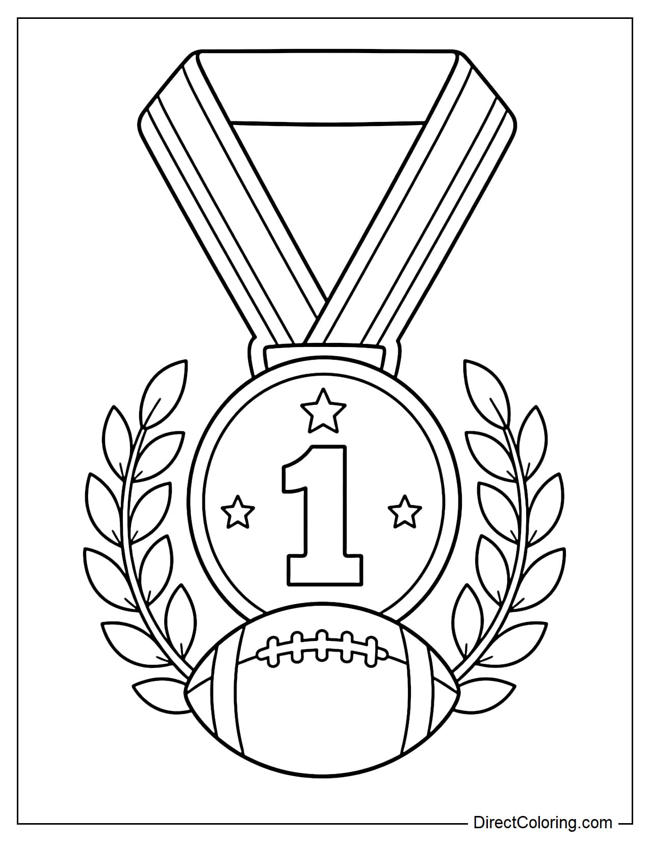 A large championship medal hangs from a wide ribbon, with a football and a simple laurel wreath underneath.