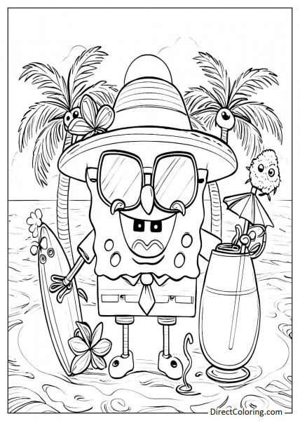 SpongeBob at the beach coloring sheet