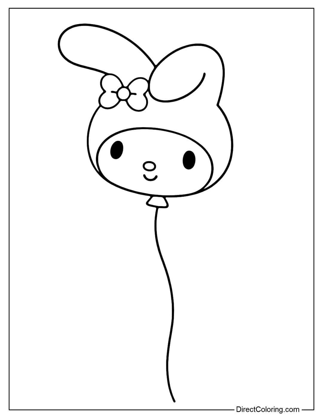 Coloring page of a My Melody balloon with its characteristic long ears and a cute little bow on its head.