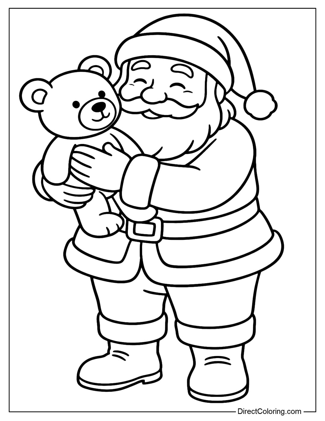 Santa Hugging Teddy Bear Coloring Page Coloring Page A gentle moment when Santa hugs a big teddy bear.