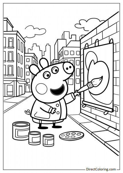 Peppa Pig as a street artist coloring page