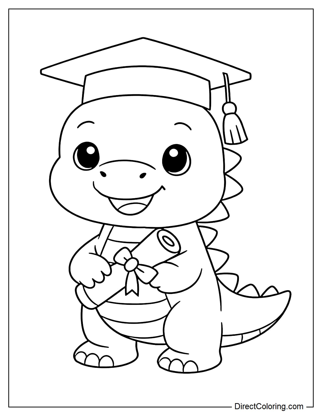 An adorable little dinosaur wearing a graduation cap.