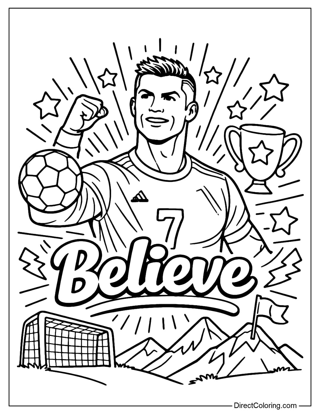 Coloring Page Cristiano Ronaldo incorporating the word 