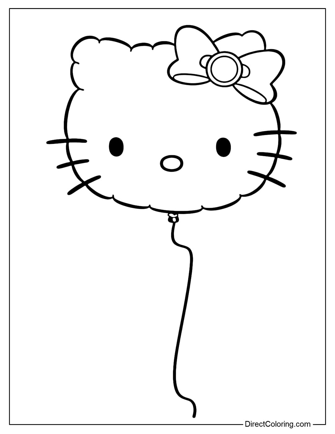 Coloring page of a Hello Kitty face balloon with a cute bow on its ear.
