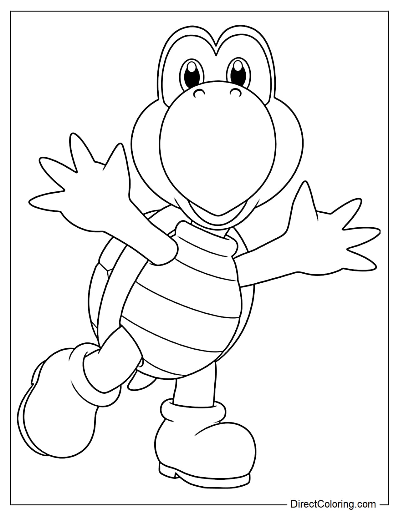 Koopa Troopa stands with one foot lifted and both arms spread wide in a cute pose.