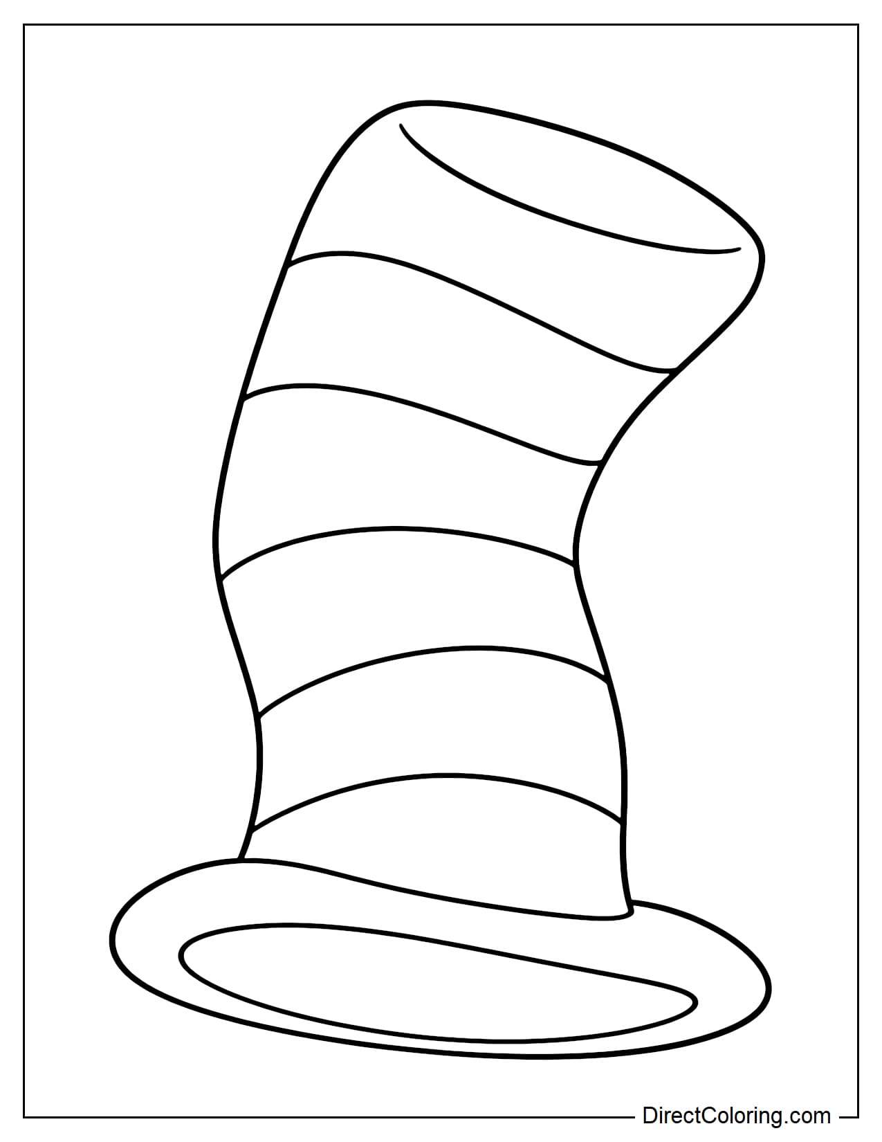 The Cat in the Hat's signature tall striped hat is slightly curved and tilted to one side, with a wide brim and large stripes.