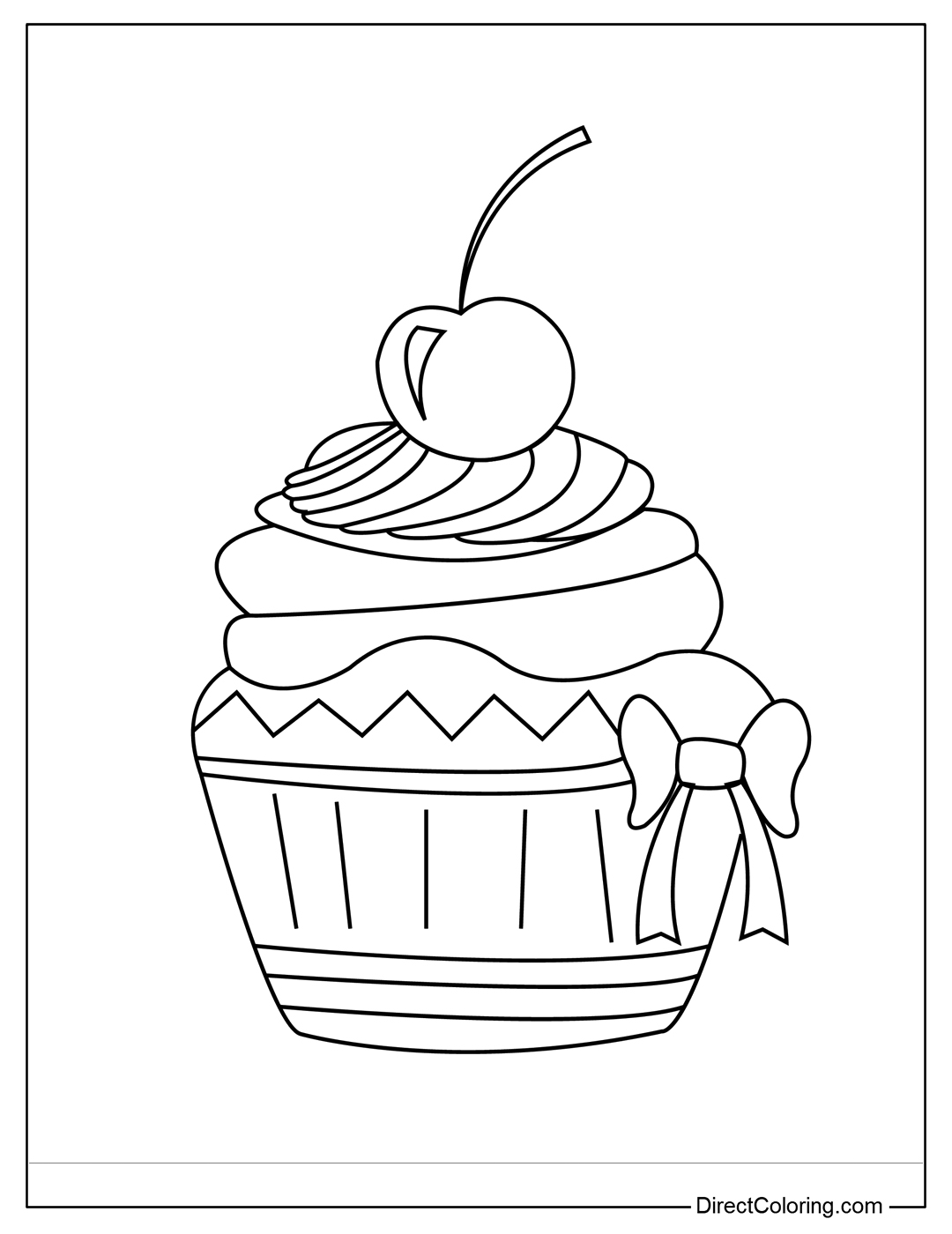 Coloring Cupcake with Cherry and Bow