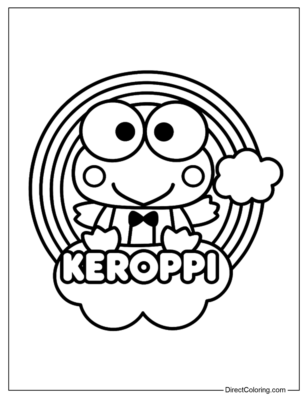 Keroppi on a Cloud with Rainbow Coloring Page