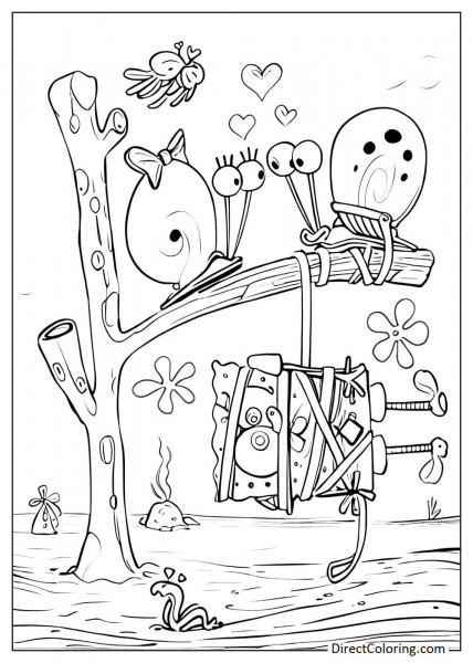 SpongeBob hanging on a tree branch