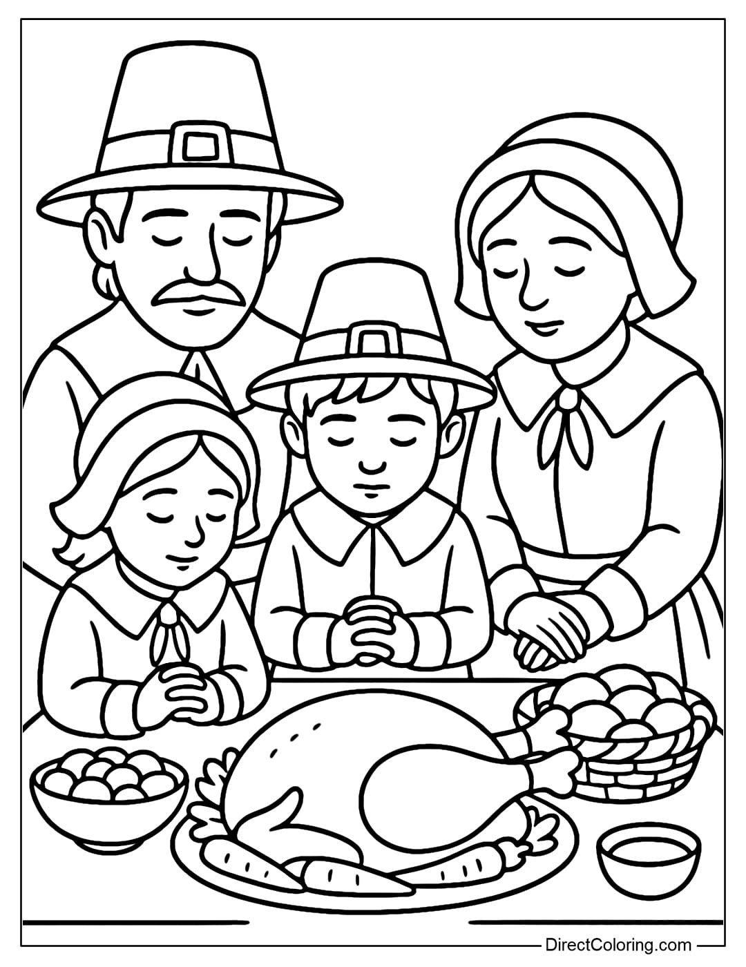 Pill family bowing before the meal coloring page.