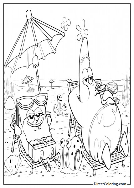 SpongeBob and Patrick at the beach coloring page