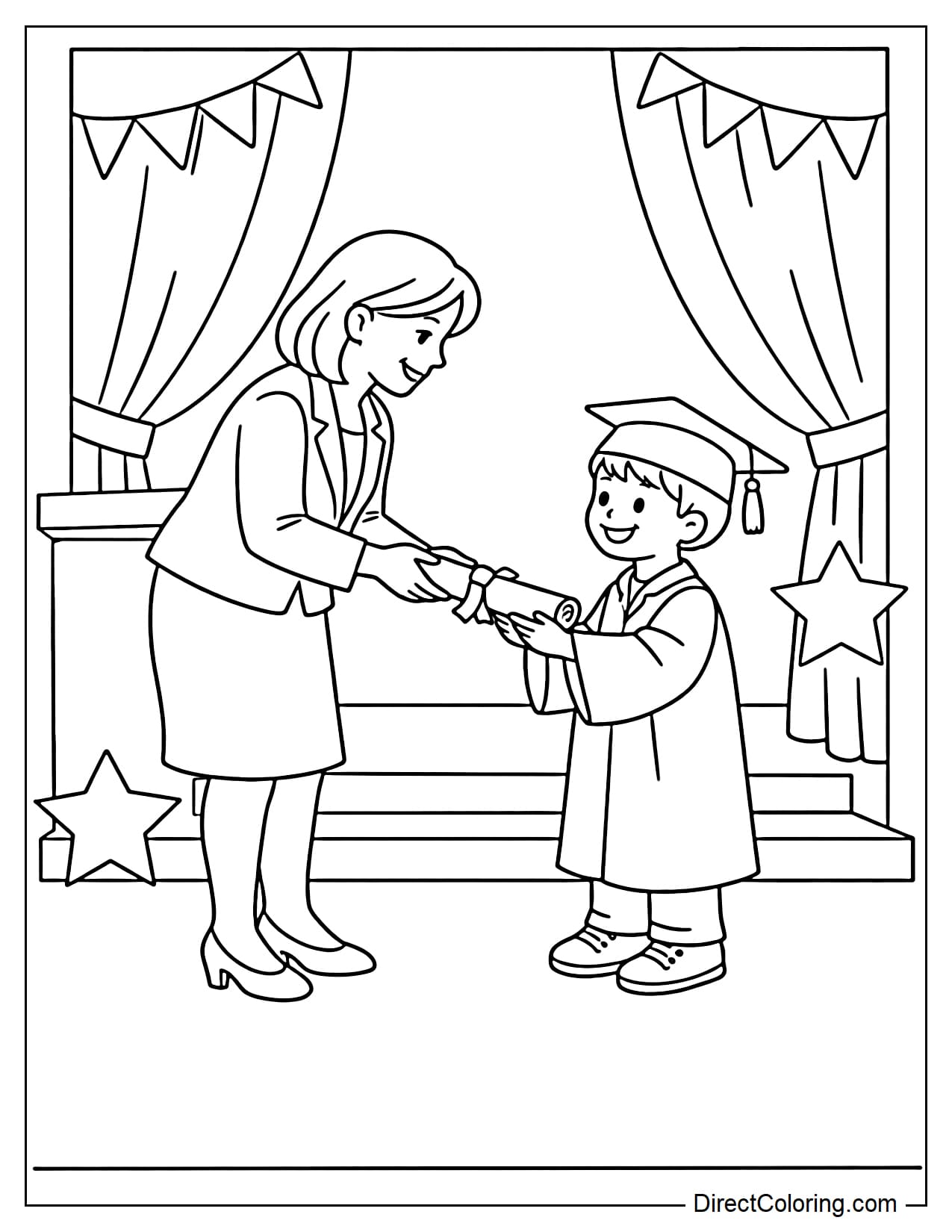 A teacher is presenting a diploma to a student.