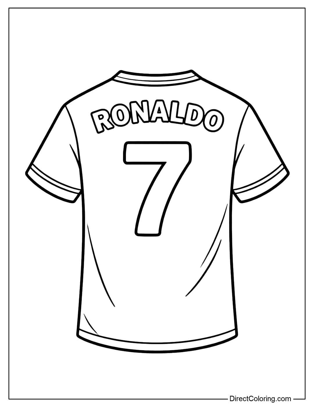 Coloring page of Cristiano Ronaldo's number 7 jersey, with a simple design.