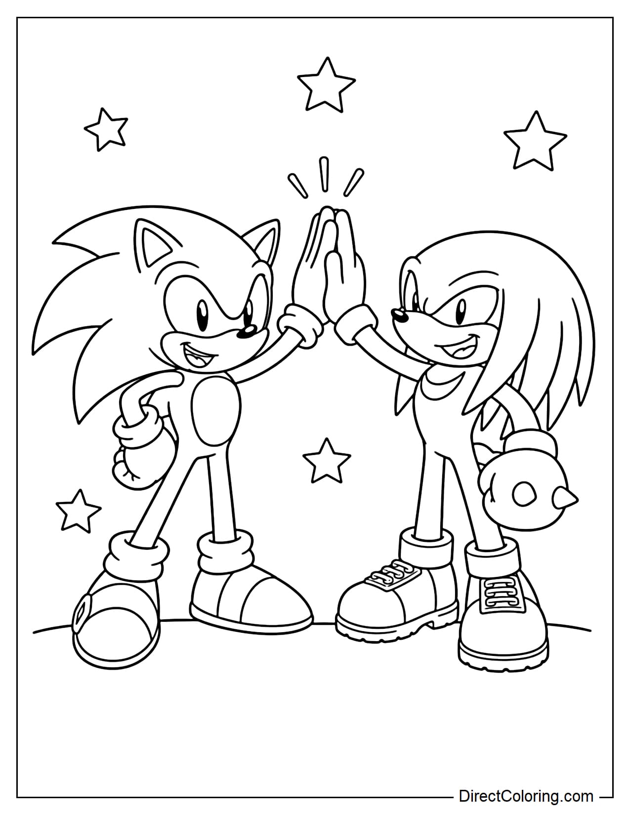 Sonic and Knuckles are high-fiving.