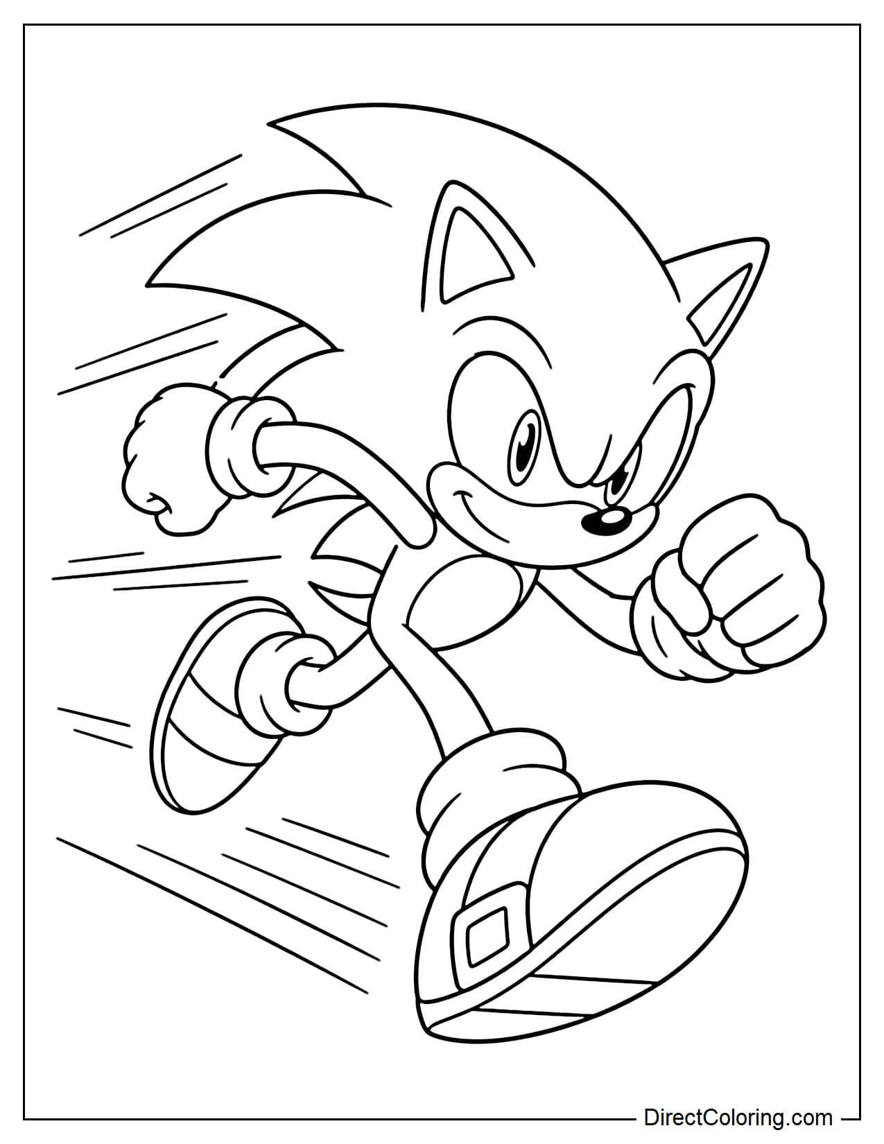 Sonic is running fast with a forward lean, large shoes, and some speed movements.