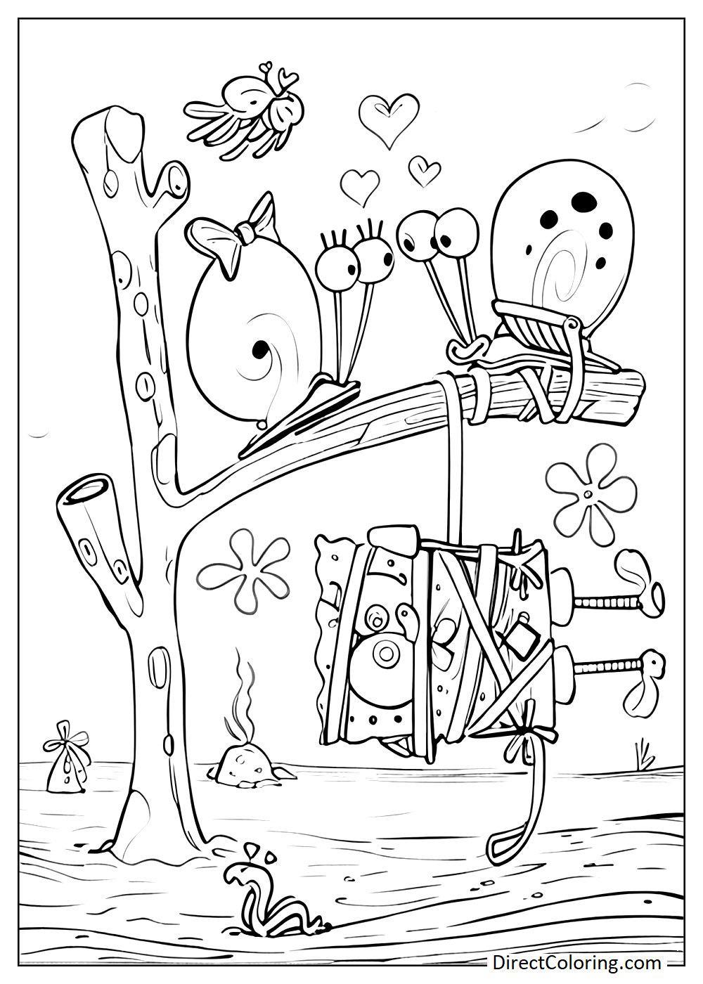 SpongeBob hanging on a tree branch