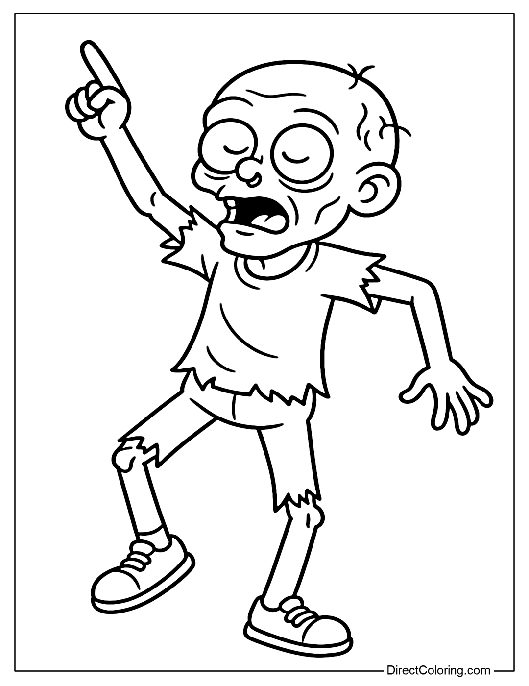 A zombie coloring page dancing, doing disco moves with cute loose limbs.