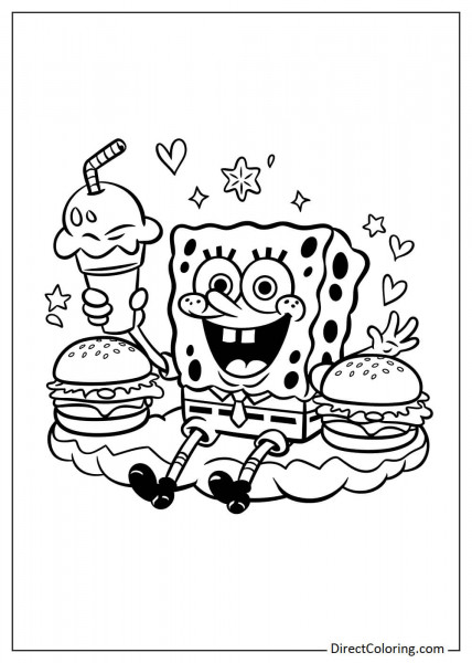 SpongeBob with ice cream and hamburgers