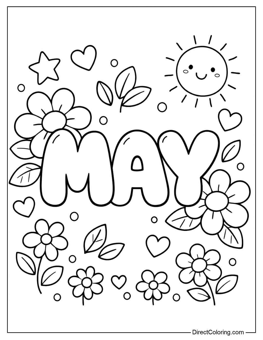 A coloring page featuring the word 
