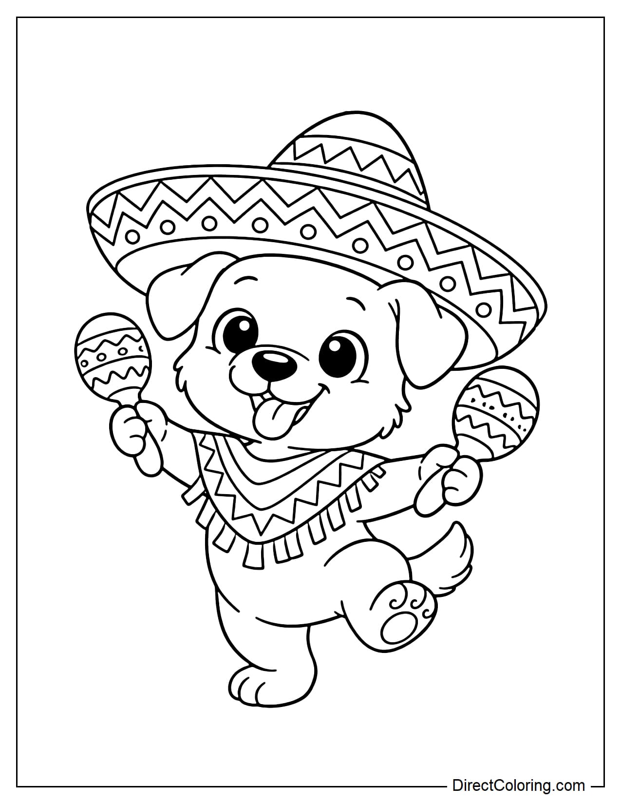 An adorable dog holding maracas and wearing a traditional Mexican sombrero during the Cinco de Mayo festival.