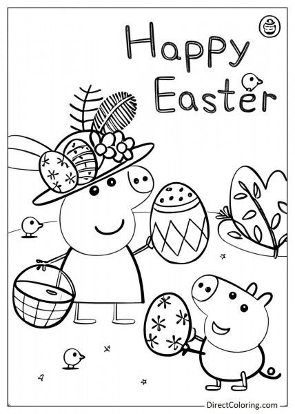 Easter Peppa Pig with George Pig coloring page