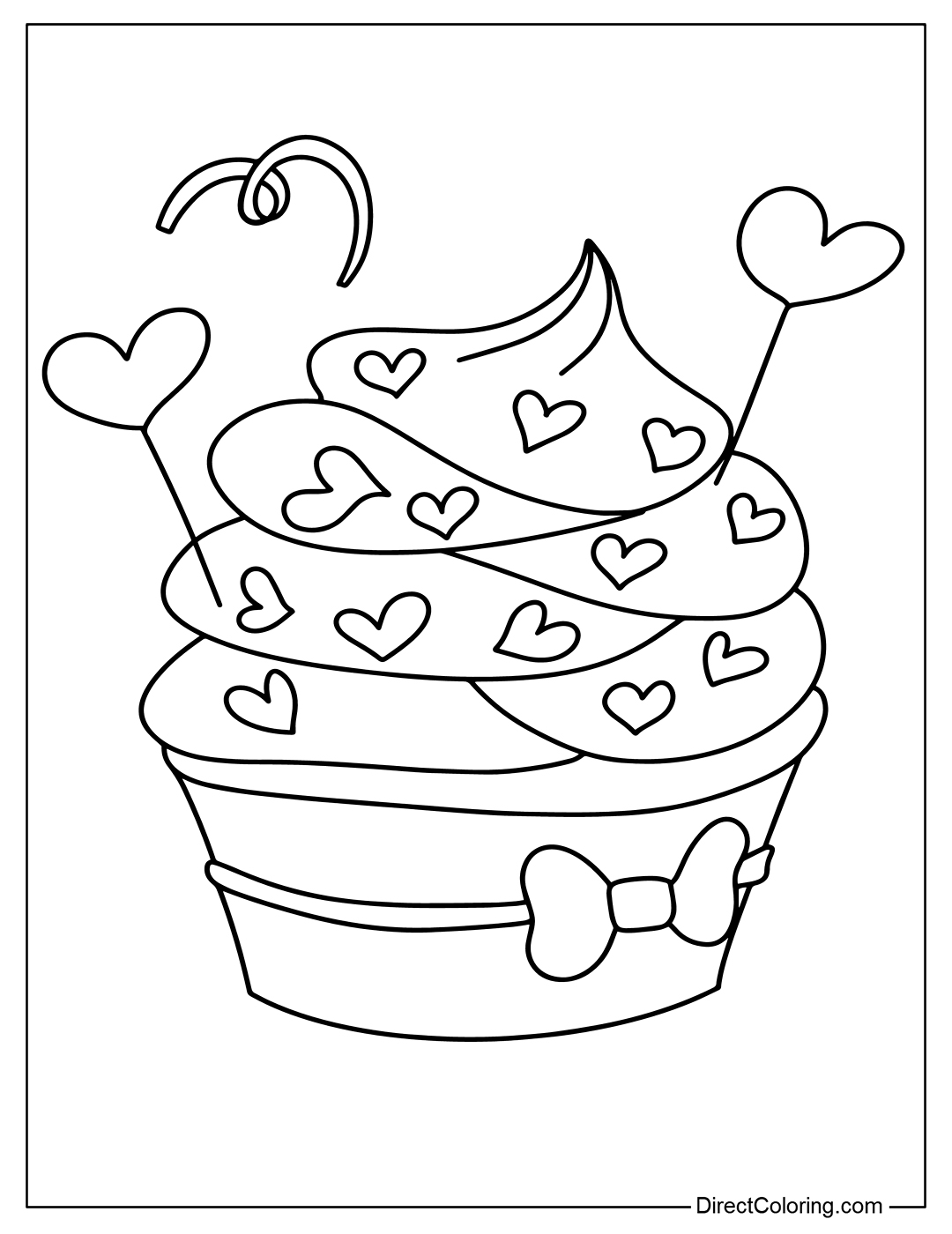 Cupcake With Hearts To Color