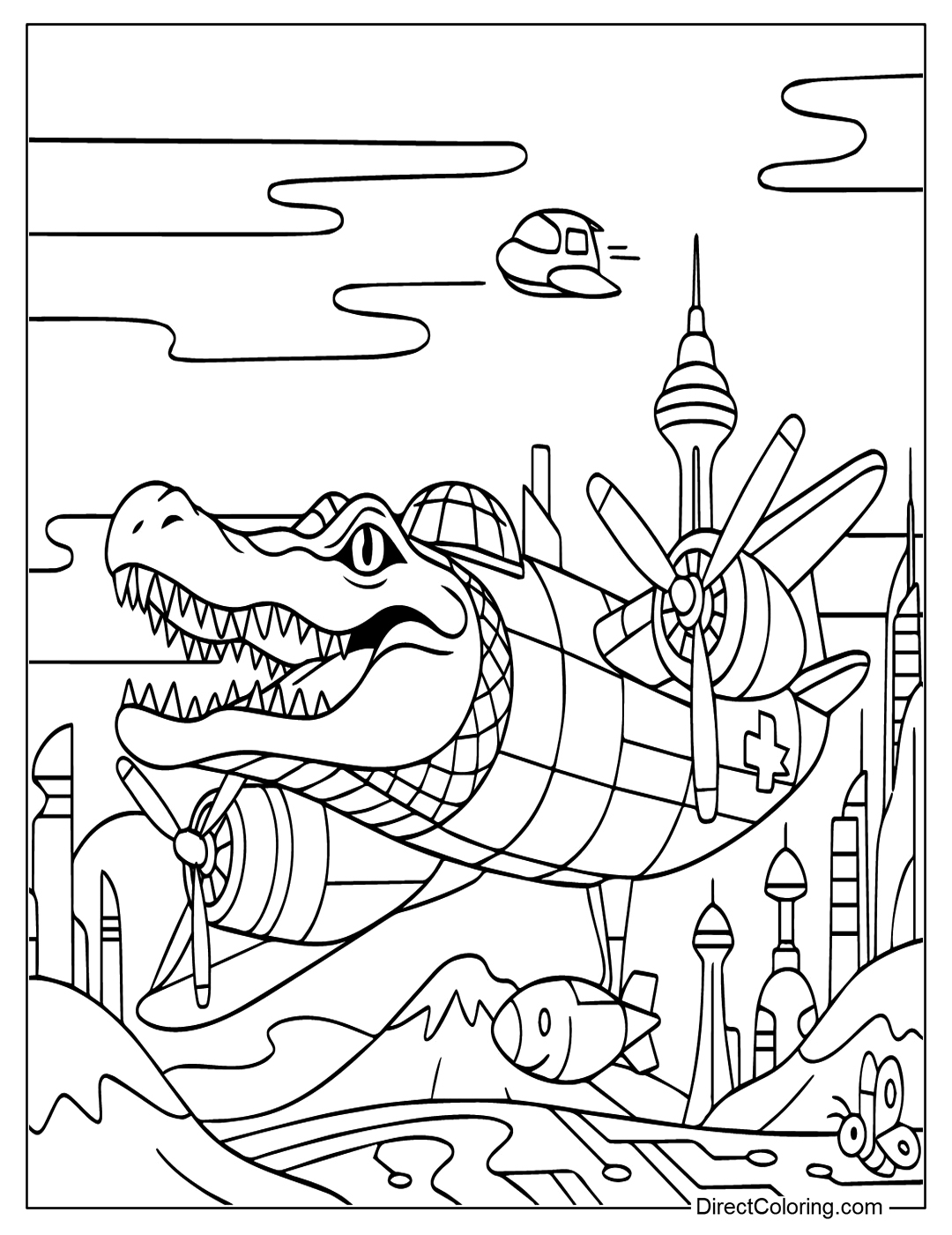 Free Bombardiro Crocodilo Coloring Page