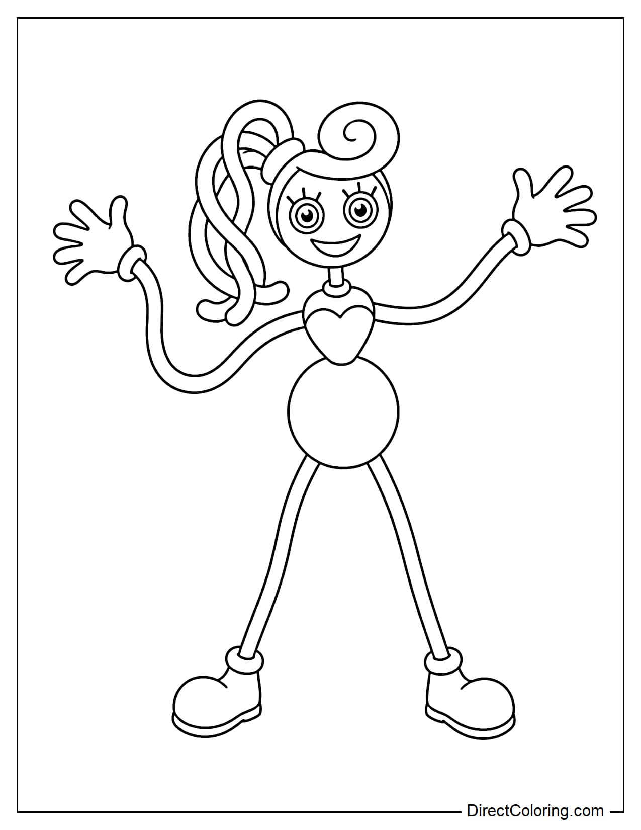 Mommy Long Legs from Poppy Playtime stands with her long arms outstretched to the sides.