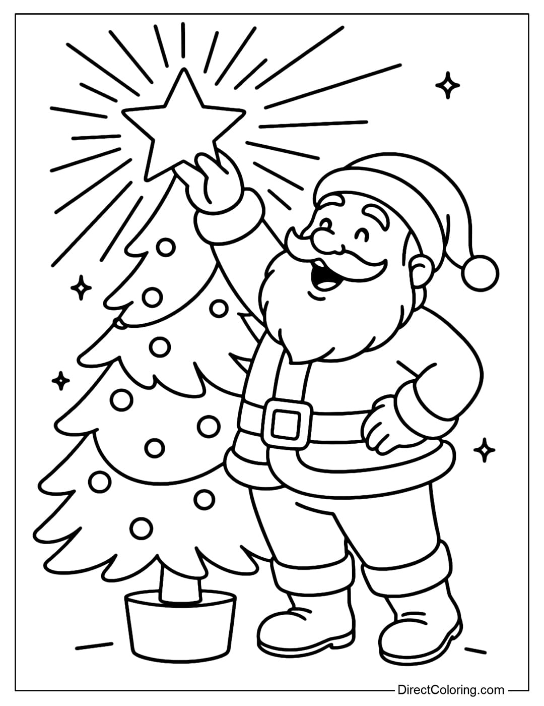 Santa Lighting the Christmas Star Coloring Page Coloring Page The moment Santa hangs the star on top of the Christmas tree.