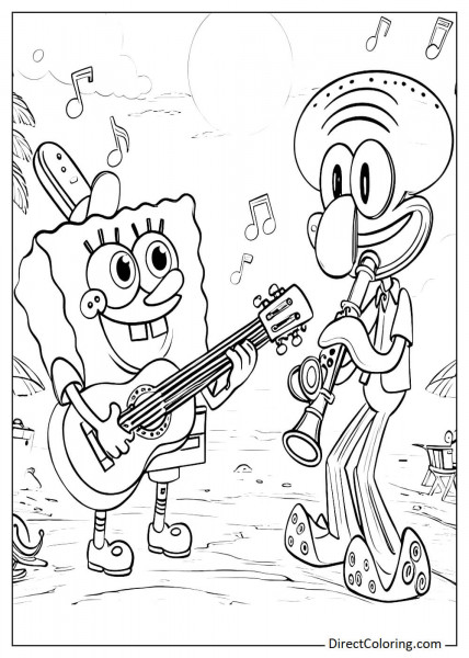 SpongeBob and Squidward playing music