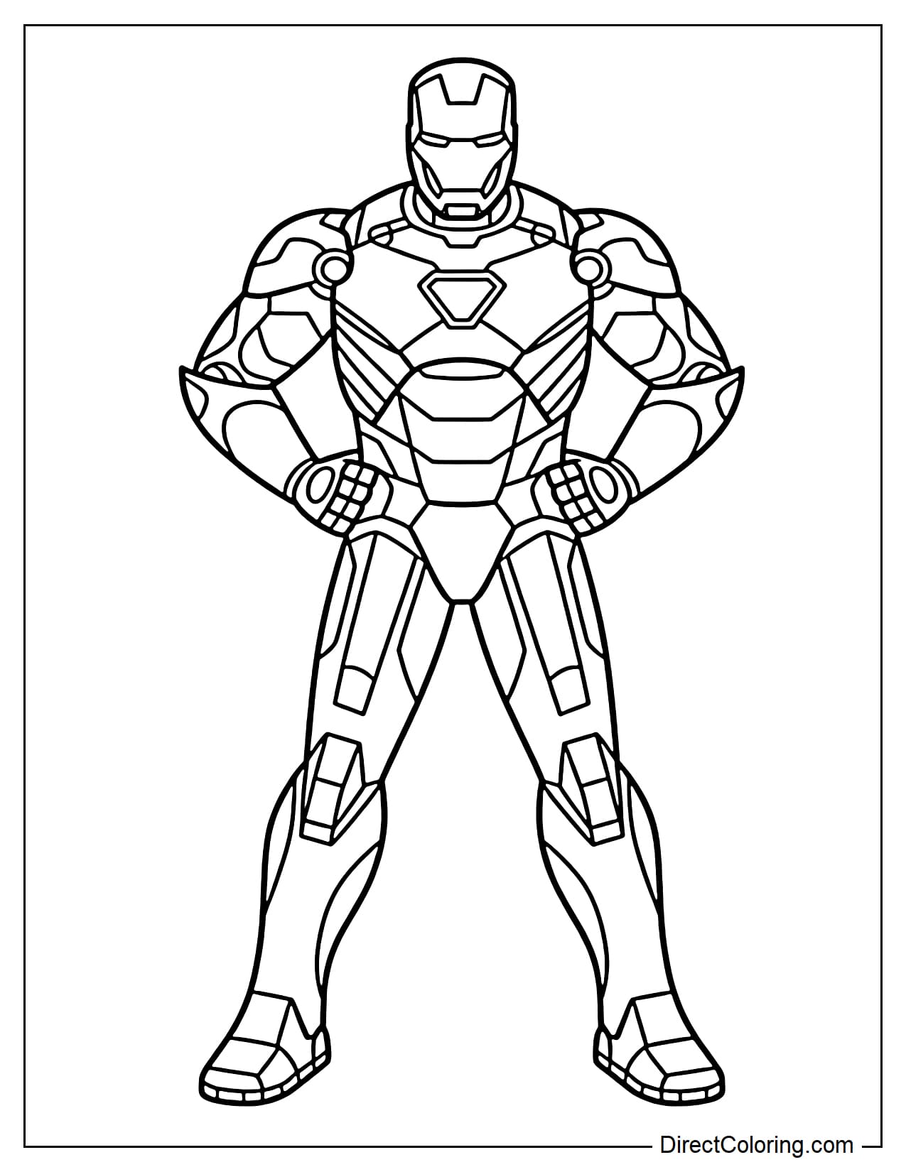 Iron Man standing with his hands on his hips, a confident yet simple pose.