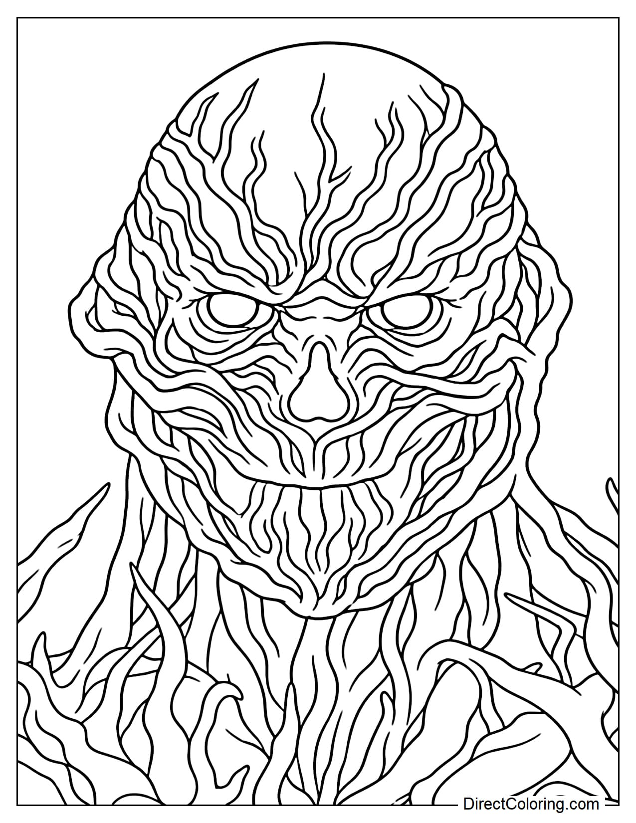 A close-up portrait of Vecna with his deeply textured, vine-covered face and intense expressio of the Stranger Things villain.