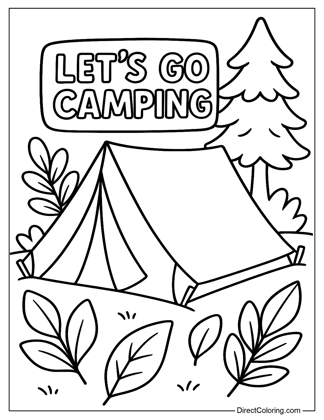 a coloring page of a tent and a 
