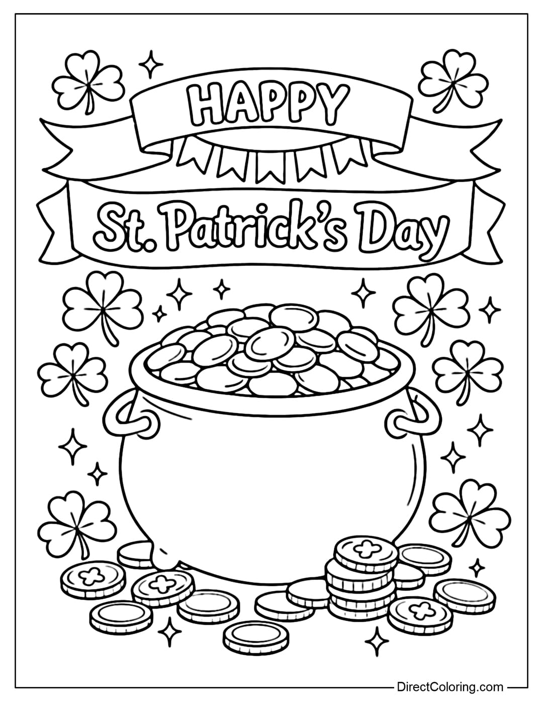 Coloring page for a banner with the words 