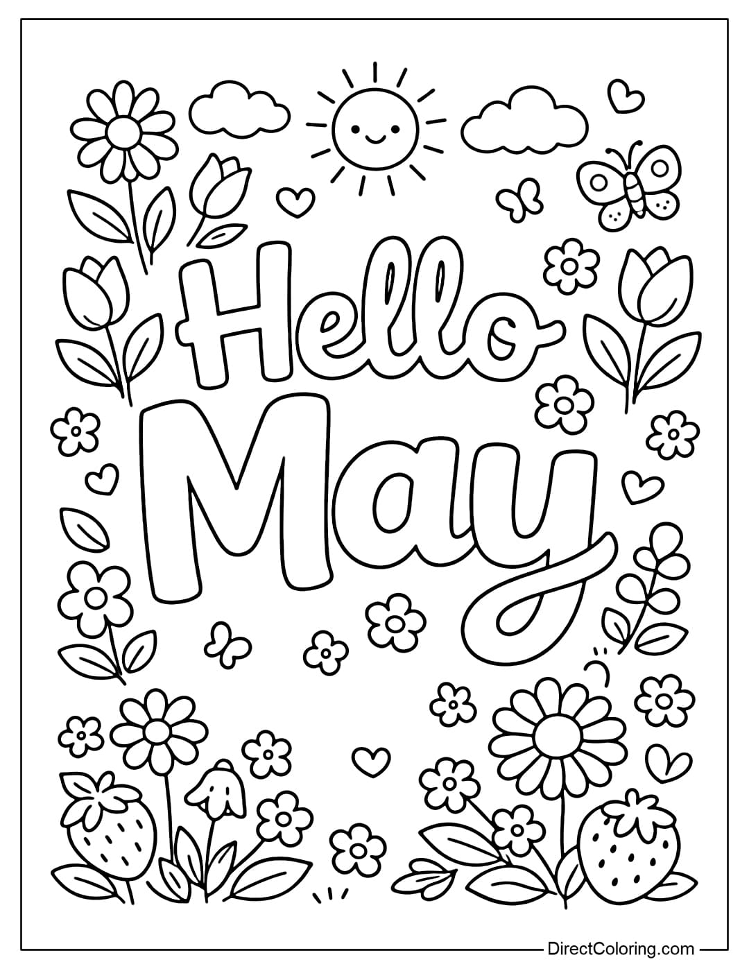 A coloring page with the words 