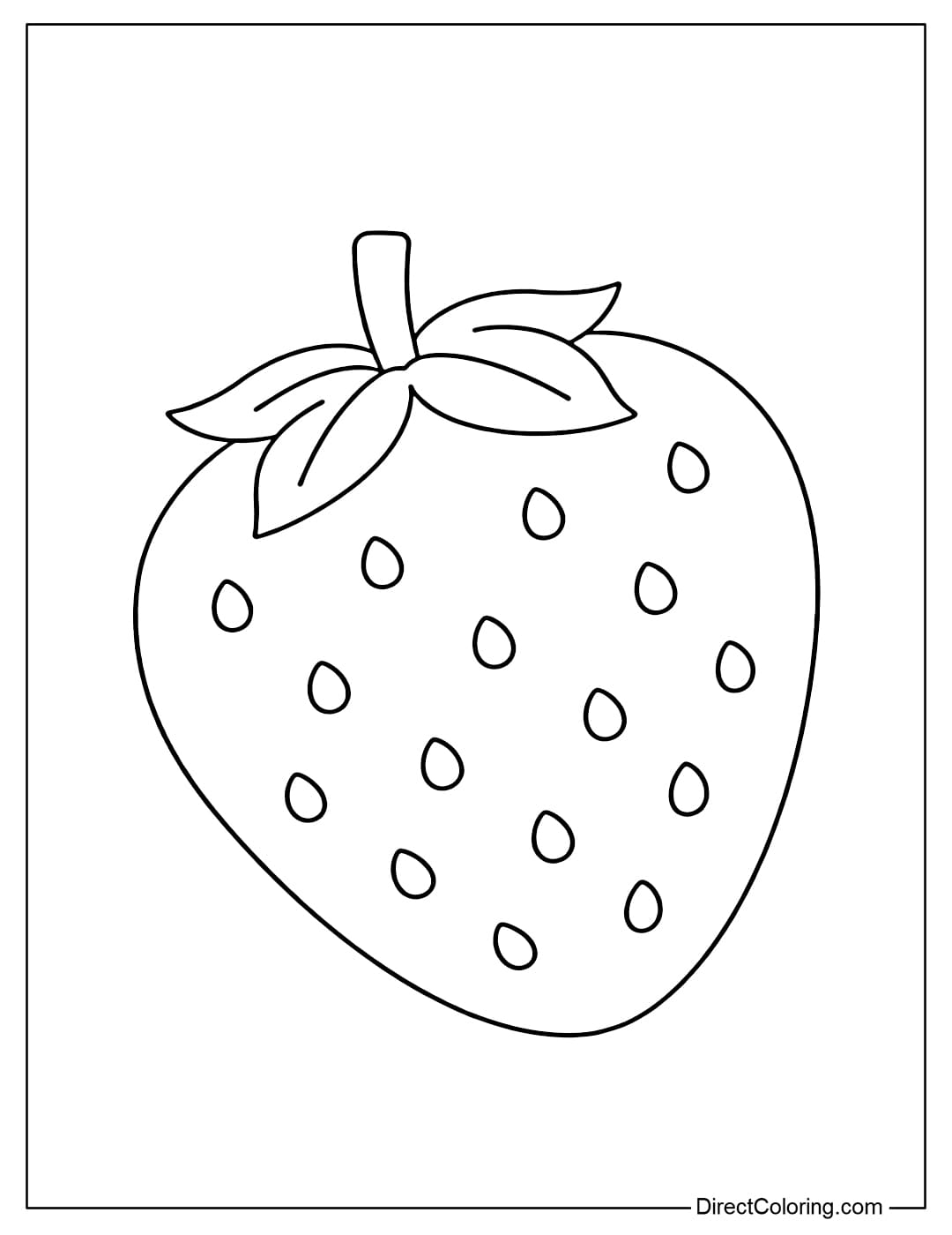 A simple strawberry coloring page with large seeds.