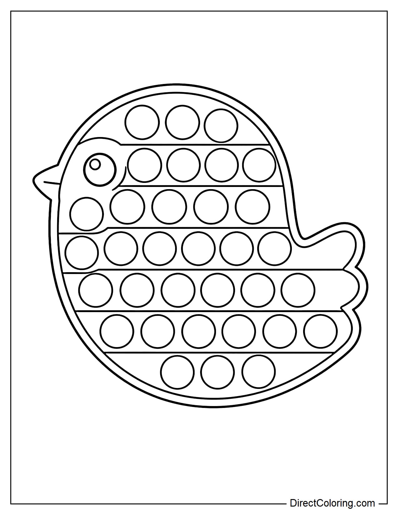A pop-up shaped like a bird viewed from the side with a round body and small beak, with round bubbles evenly distributed throughout its body.