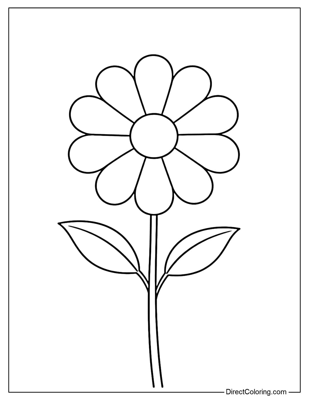 A coloring page of a minimalist flower with large, round petals.