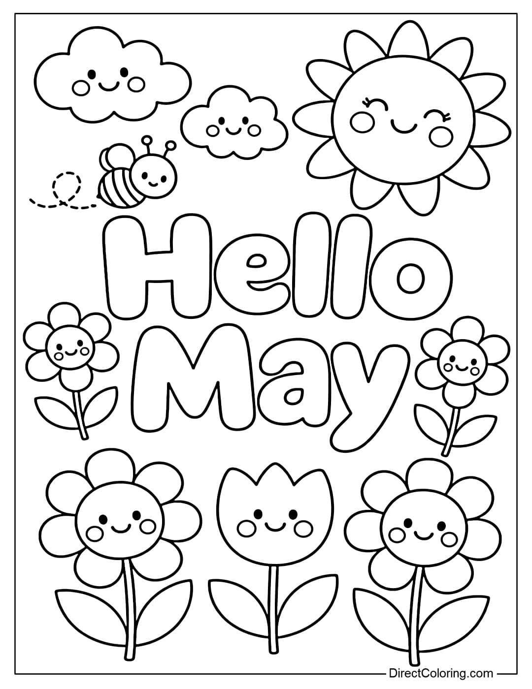 A coloring page featuring the large, bubble-shaped words 