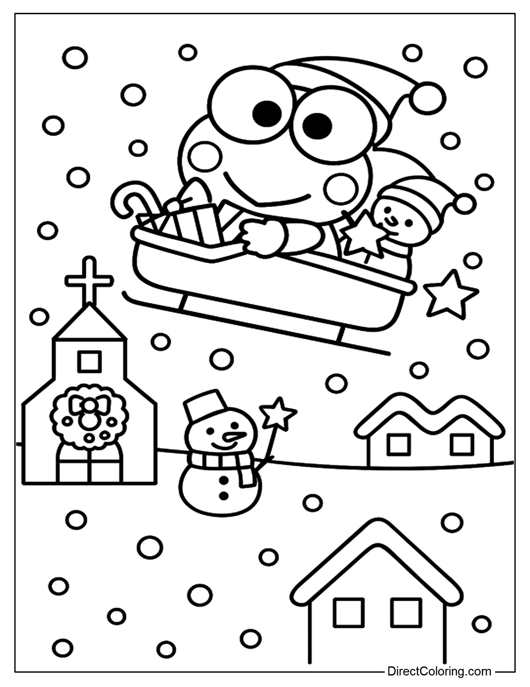 Keroppi Christmas Sleigh Ride Coloring Page to Print