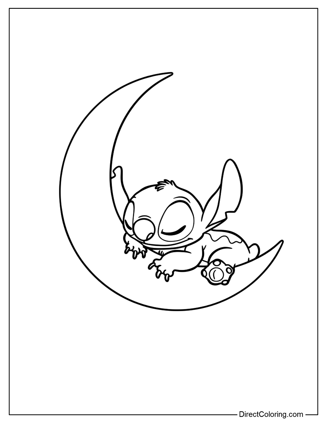 Stitch Sleeping on Moon Coloring Page