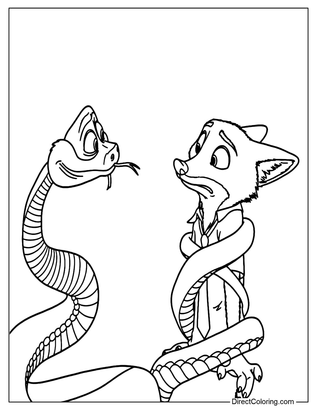 Coloring page of Nick with Gary the snake wrapped around him.